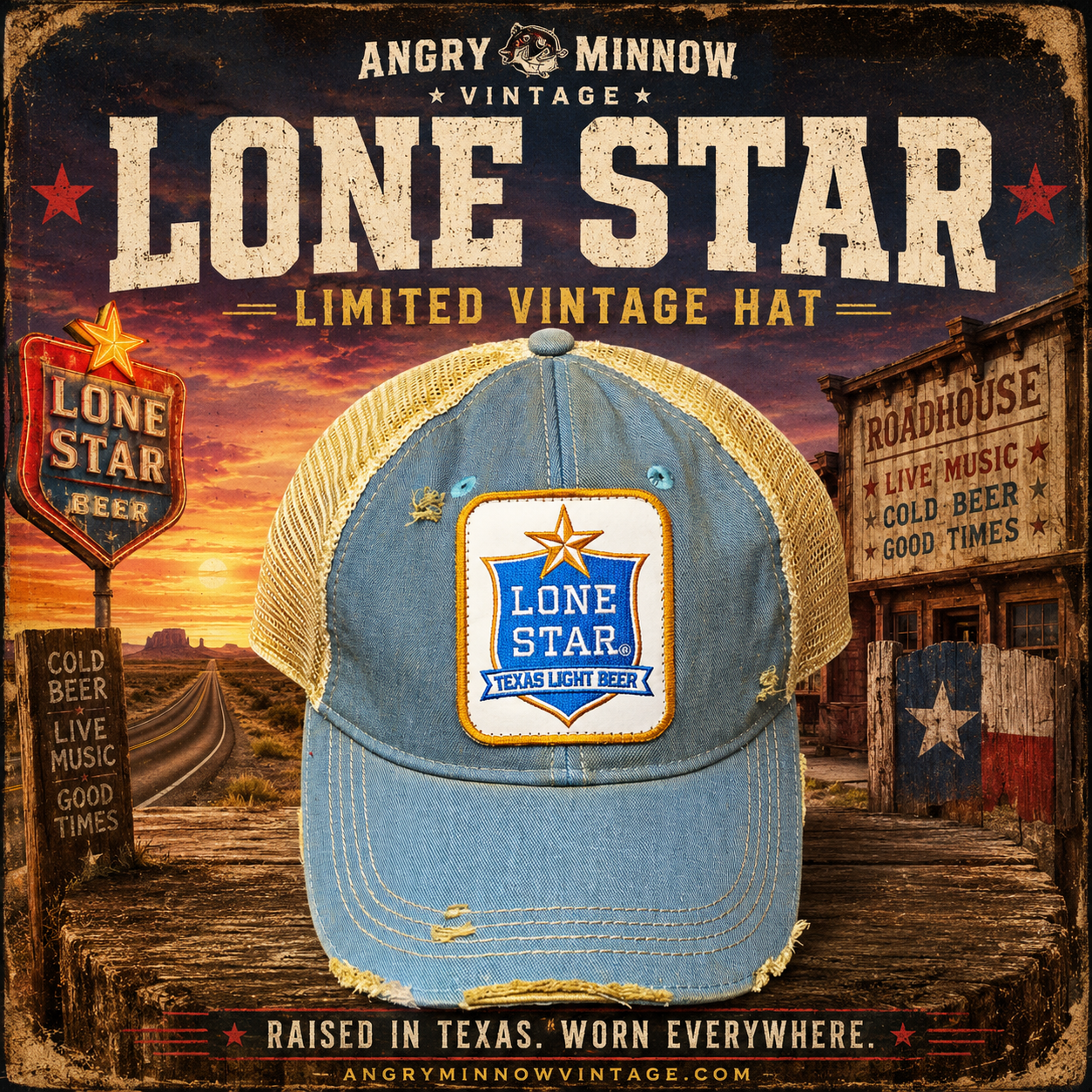 Lone Star Light Beer Blue Logo Hat- Sky Blue Snapback Distressed