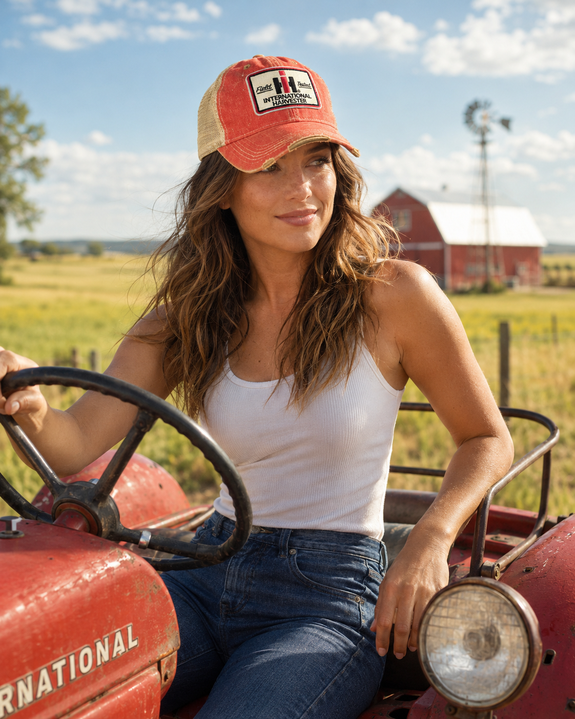 International Harvester Tractor Hat- Distressed Red