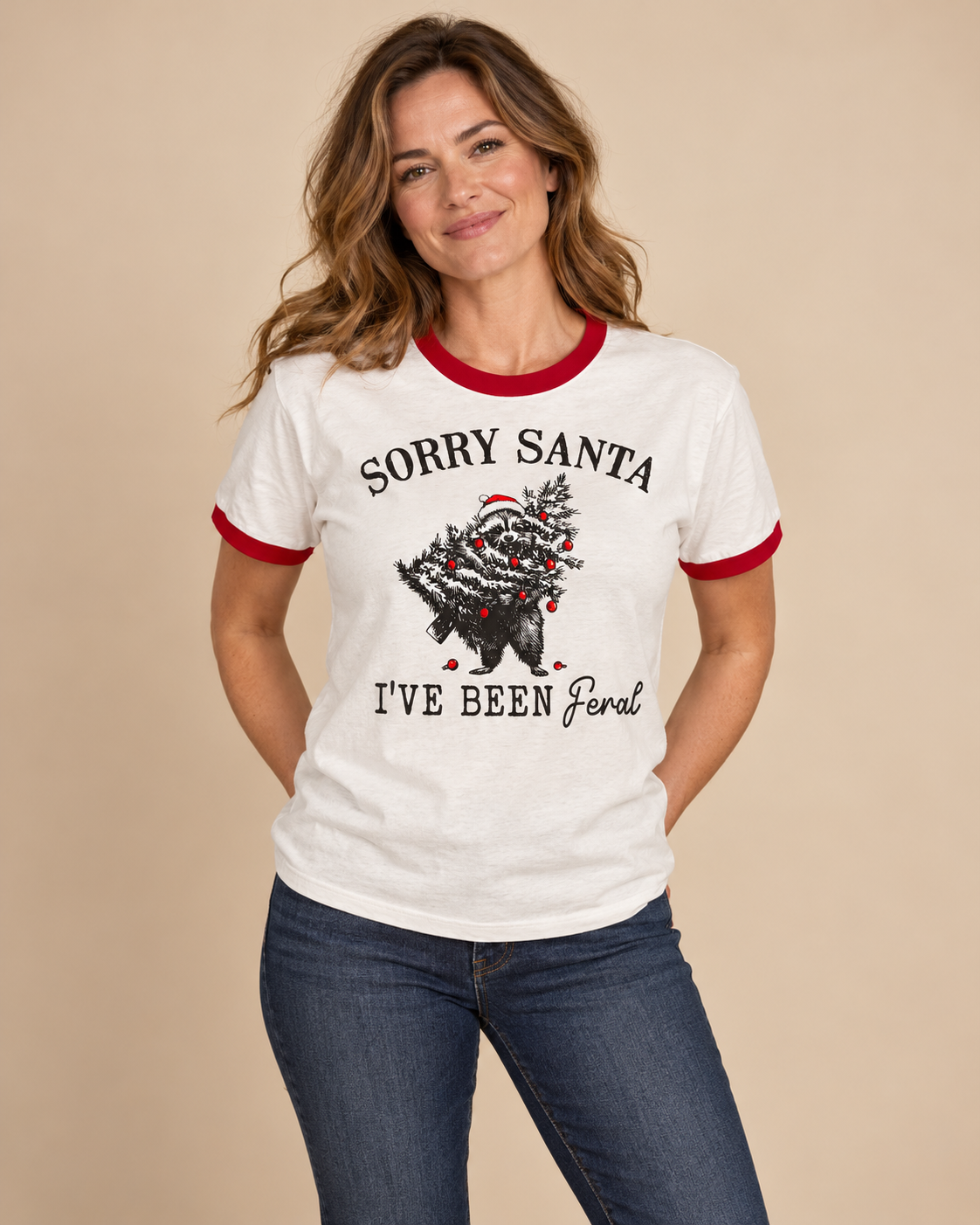 Sorry Santa I've been Feral Racoon Tee Ringer Tee