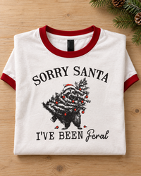 Thumbnail for Sorry Santa I've been Feral Racoon Tee Ringer Tee