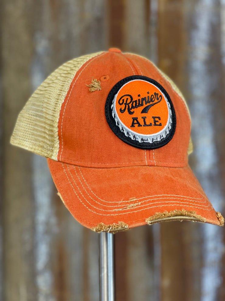 Rainier Ale Bottle Cap hat- Distressed Orange