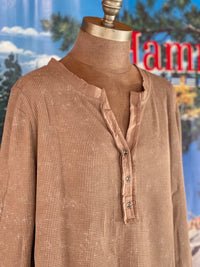 Thumbnail for Pigment Washed Henley- Mocha