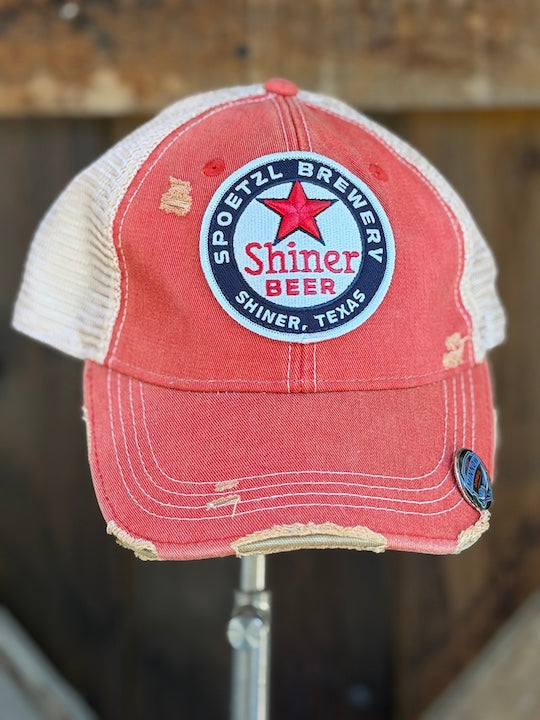 Shiner Retro Beer hat- Distressed Red Snapback