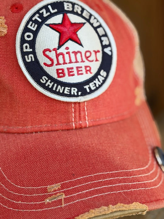 Shiner Retro Beer hat- Distressed Red Snapback