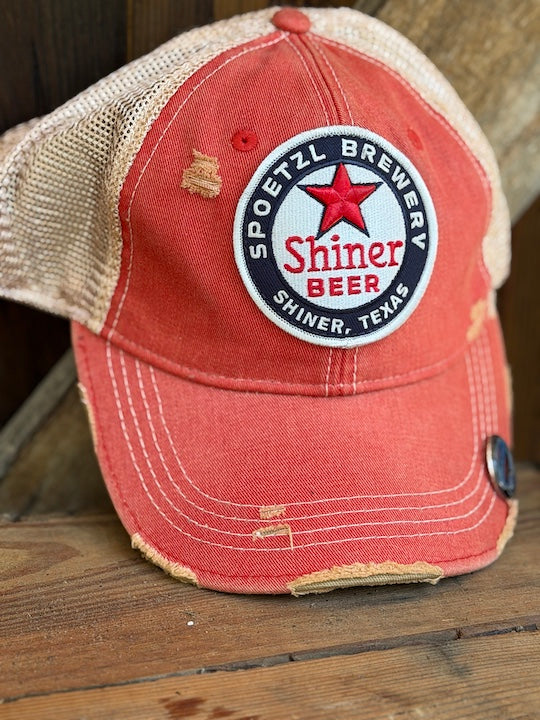 Shiner Retro Beer hat- Distressed Red Snapback