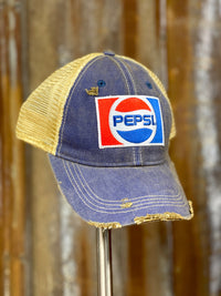 Thumbnail for Pepsi Retro Logo Hat- Distressed Royal Blue