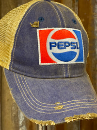 Thumbnail for Pepsi Retro Logo Hat- Distressed Royal Blue
