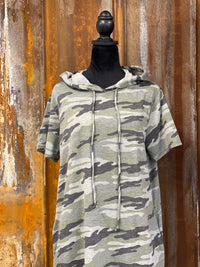 Thumbnail for Camo Jersey Knit Hoodie Dress