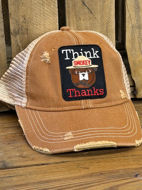 Smokey Bear THINK THANKS Hat- Distressed Cinnamon