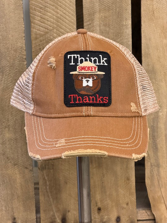 Smokey Bear THINK THANKS Hat- Distressed Cinnamon