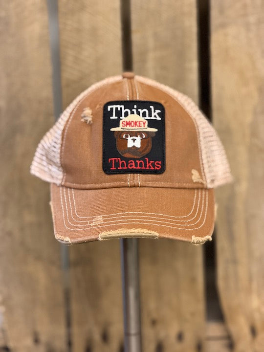 Smokey Bear THINK THANKS Hat- Distressed Cinnamon