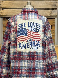 Thumbnail for She Loves Jesus & America Too Art Flannel- Gone Country Plaid