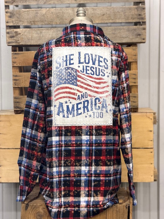 LOVE & JESUS- Patriotic Plaid