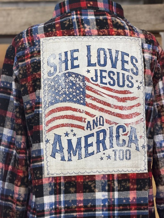 LOVE & JESUS- Patriotic Plaid