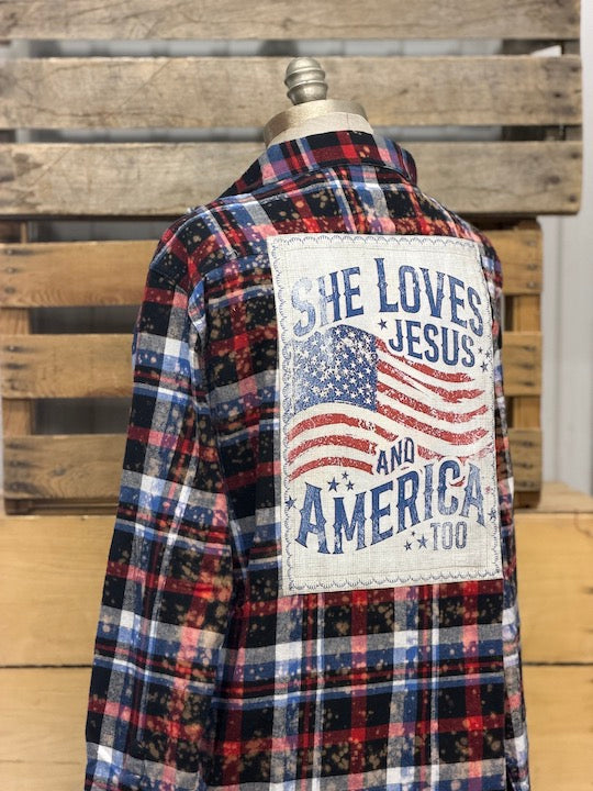 LOVE & JESUS- Patriotic Plaid