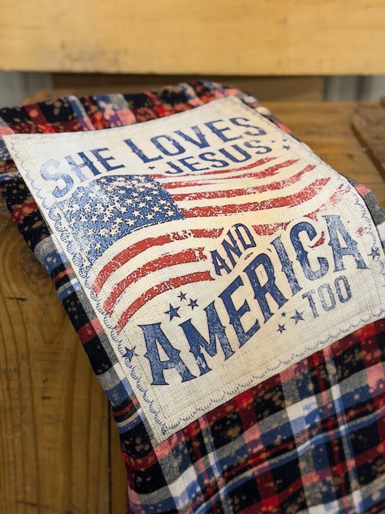LOVE & JESUS- Patriotic Plaid