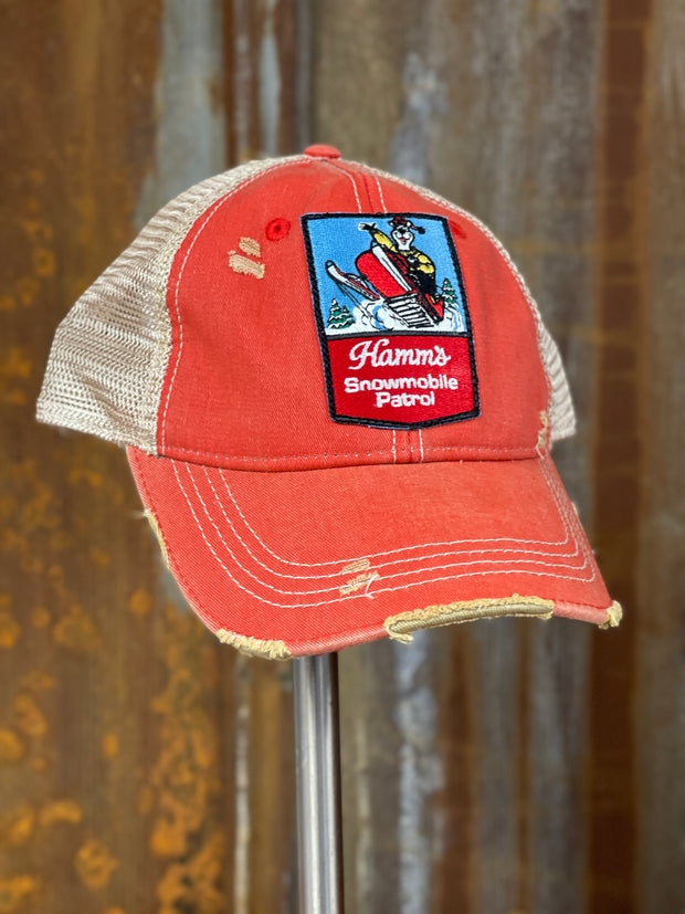 Hamm's SNOW PATROL Snowmobile Hat- Distressed Red
