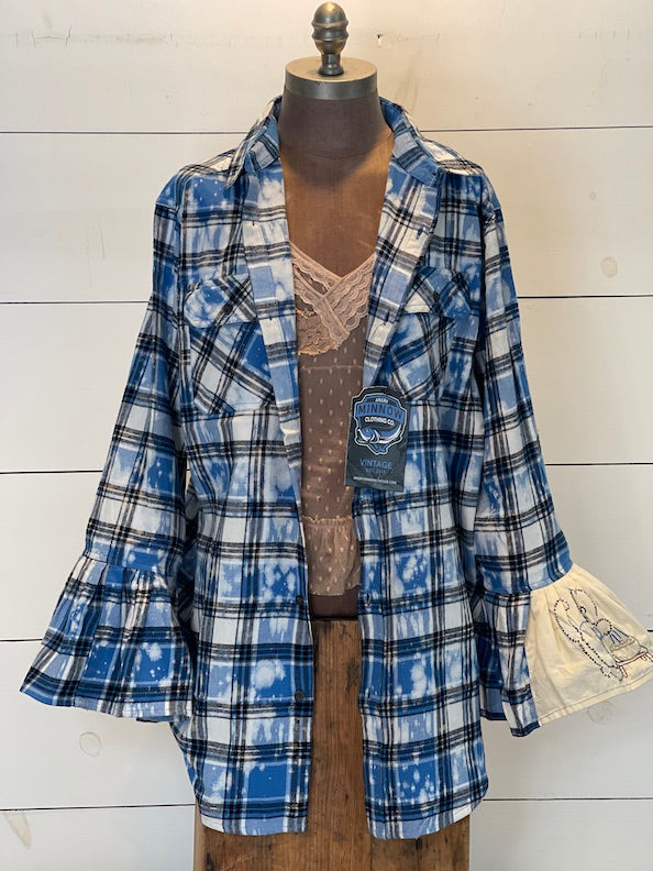 Flared Sleeve Flannel- Ocean Tides