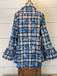 Thumbnail for Flared Sleeve Flannel- Ocean Tides