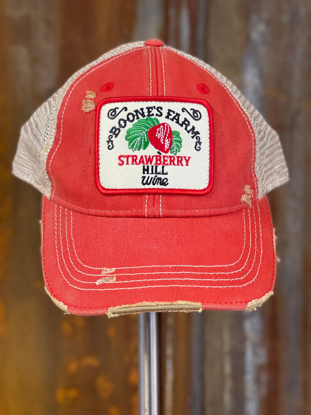 House Party Hat STRAWBERRY Version - Distressed Red Snapback
