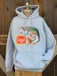 Thumbnail for Schmidt Beer Retro Fishing Hoodie- Heather Grey