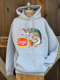 Thumbnail for Schmidt Beer Retro Fishing Hoodie- Heather Grey