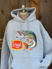 Thumbnail for Schmidt Beer Retro Fishing Hoodie- Heather Grey