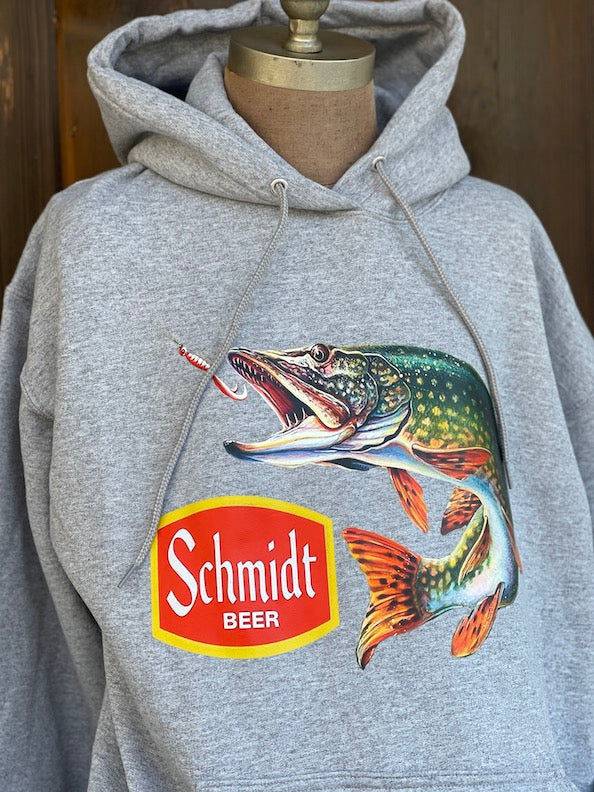 Schmidt Beer Retro Fishing Hoodie- Heather Grey