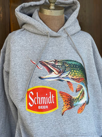 Thumbnail for Schmidt Beer Retro Fishing Hoodie- Heather Grey