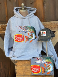 Thumbnail for Schmidt Beer Retro Fishing Hoodie- Heather Grey