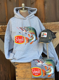 Thumbnail for Schmidt Beer Retro Fishing Hoodie- Heather Grey