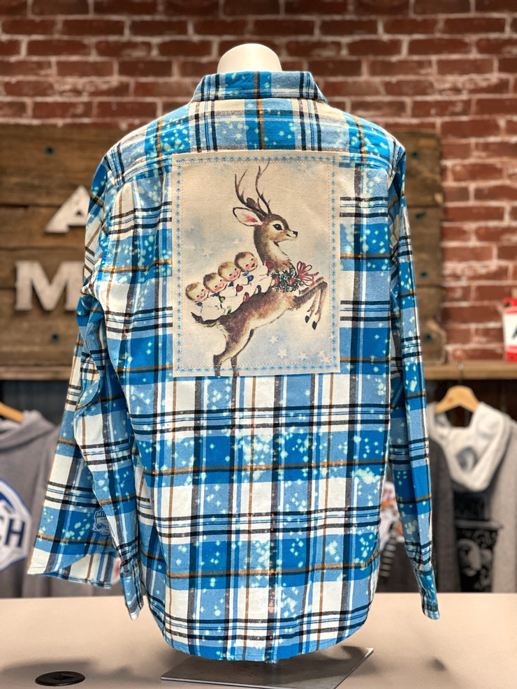CHRISTMAS MINIVAN Holiday Flannel- Distressed Lakes Blue