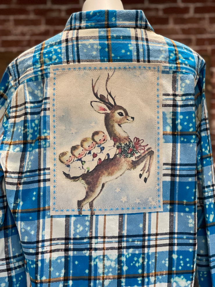 CHRISTMAS MINIVAN Holiday Flannel- Distressed Lakes Blue