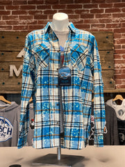 CHRISTMAS MINIVAN Holiday Flannel- Distressed Lakes Blue