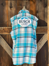 Thumbnail for Busch Sleeveless Flannel- Busch Sky Blue/ White