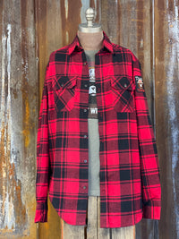 Thumbnail for Smokey Bear Patch Flannel - Classic Buffalo Plaid Red
