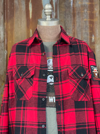 Thumbnail for Smokey Bear Patch Flannel - Classic Buffalo Plaid Red