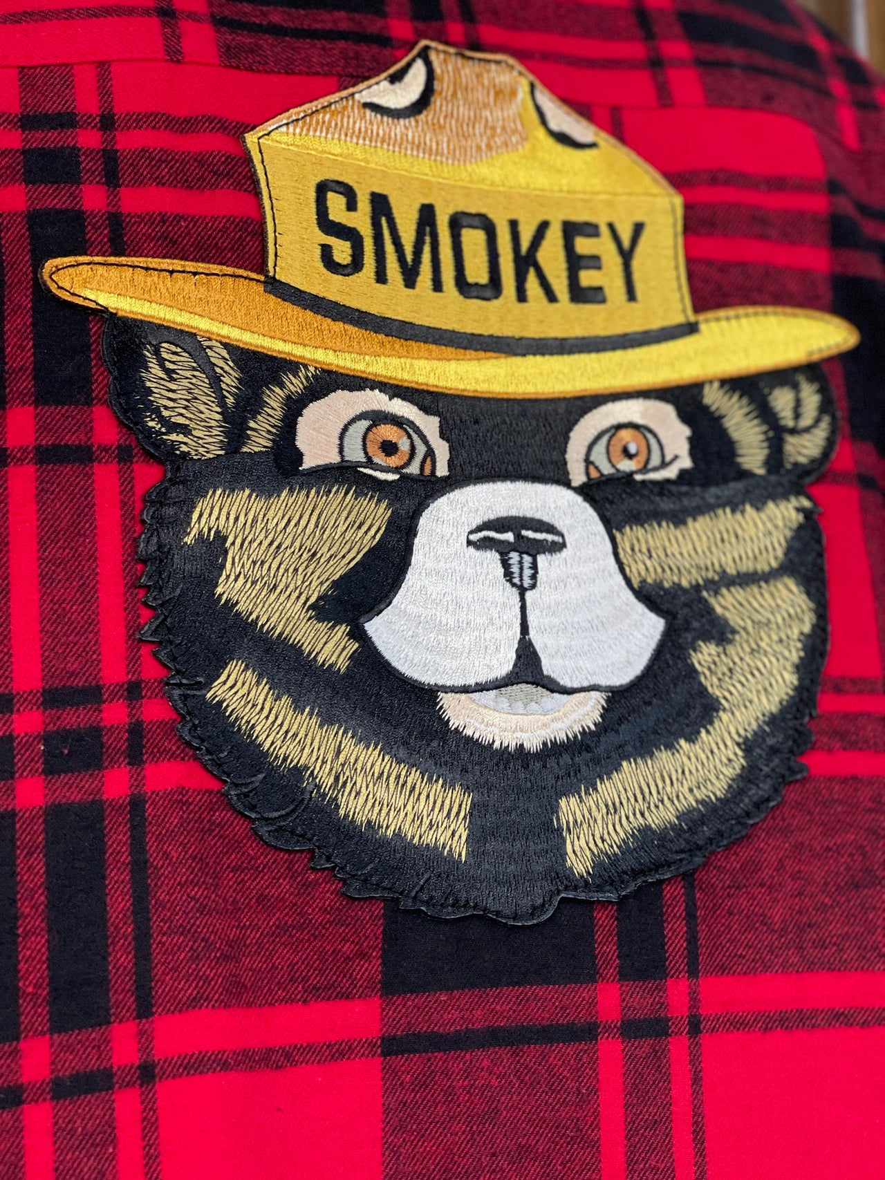 Smokey Bear Patch Flannel - Classic Buffalo Plaid Red