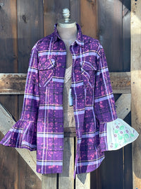 Thumbnail for Flared Sleeve Flannel- GRAPE CRUSH