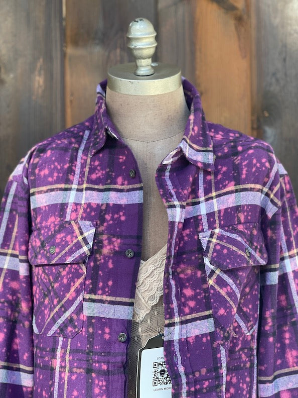 Flared Sleeve Flannel- GRAPE CRUSH