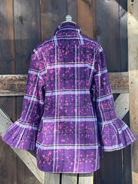 Thumbnail for Flared Sleeve Flannel- GRAPE CRUSH