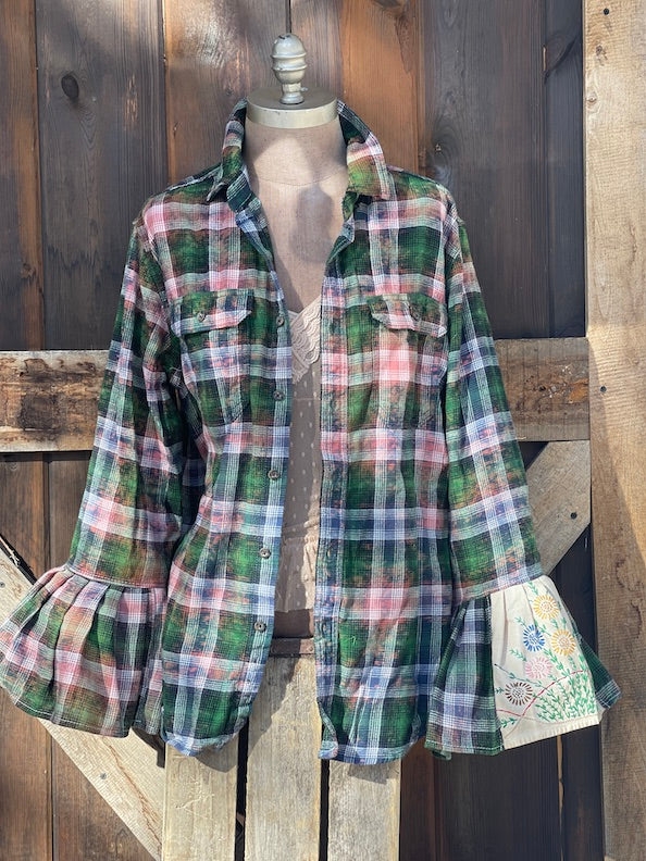 Flared Sleeve Flannel- SPRINGTIME IN PARIS Size Medium