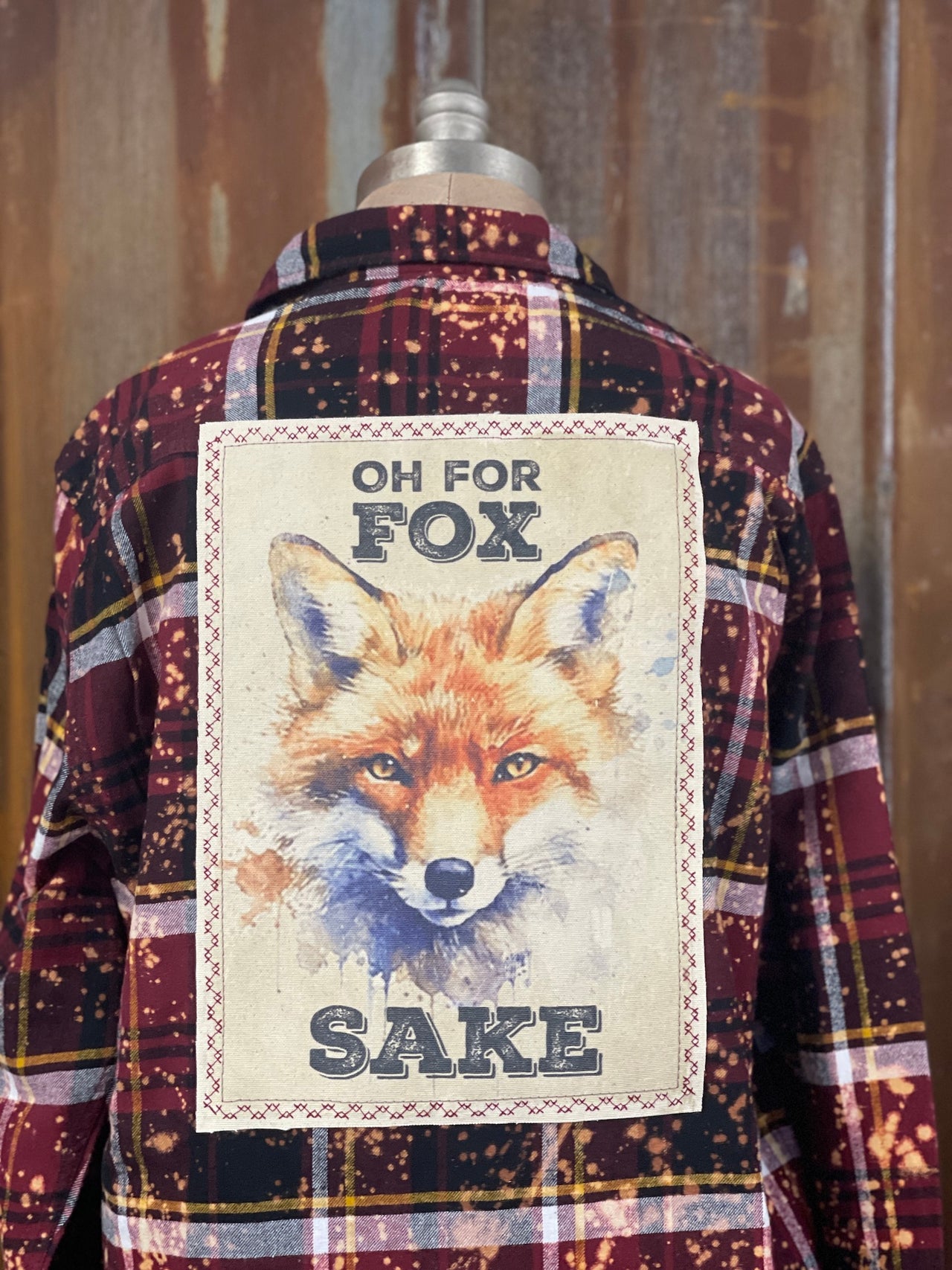 For Fox Sake Art Flannel- Distressed Burgundy Plaid