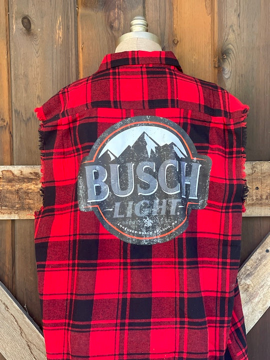 Busch Light TONAL  Sleeveless Flannel- Red