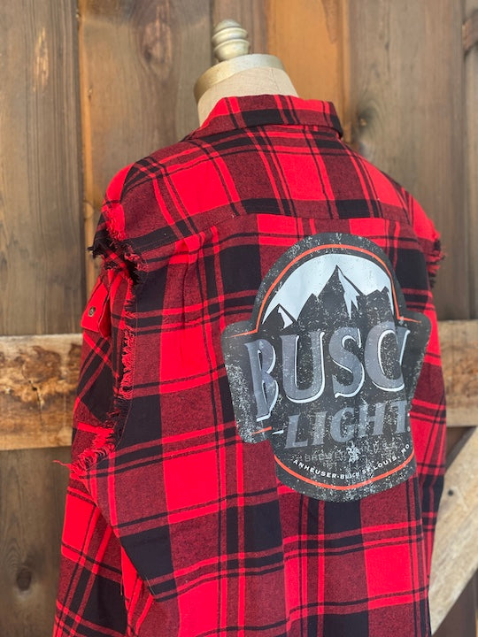 Busch Light TONAL  Sleeveless Flannel- Red