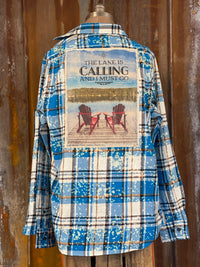 Thumbnail for The Lake is Calling and I Must Go Art Flannel- Distressed Lakes Blue