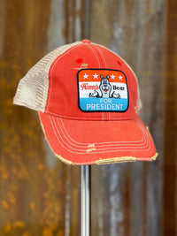 Thumbnail for Hamm's Bear For President Hat- Distressed Red Snapback