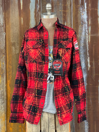Thumbnail for Vintage Gas Station Art Flannel- Distressed Red plaid SALE!