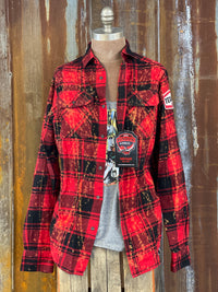 Thumbnail for Vintage Gas Station Art Flannel- Distressed Red plaid