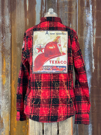 Thumbnail for Vintage Gas Station Art Flannel- Distressed Red plaid SALE!